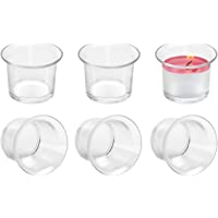 BELLE VOUS Portavelas Cristal Votivo (Pack de 6) Candelabros Decorativos de Velas con Borde – Cada Portavelas de Cristal…